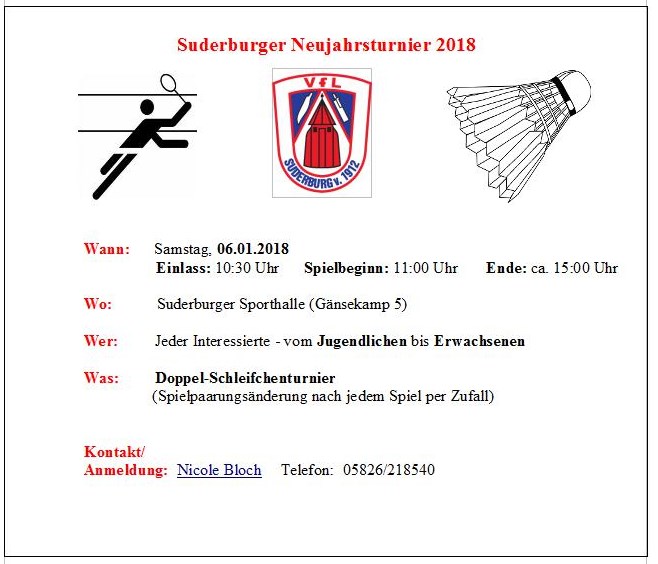 Flyer: Suderburger Neujahrsturnier 2018